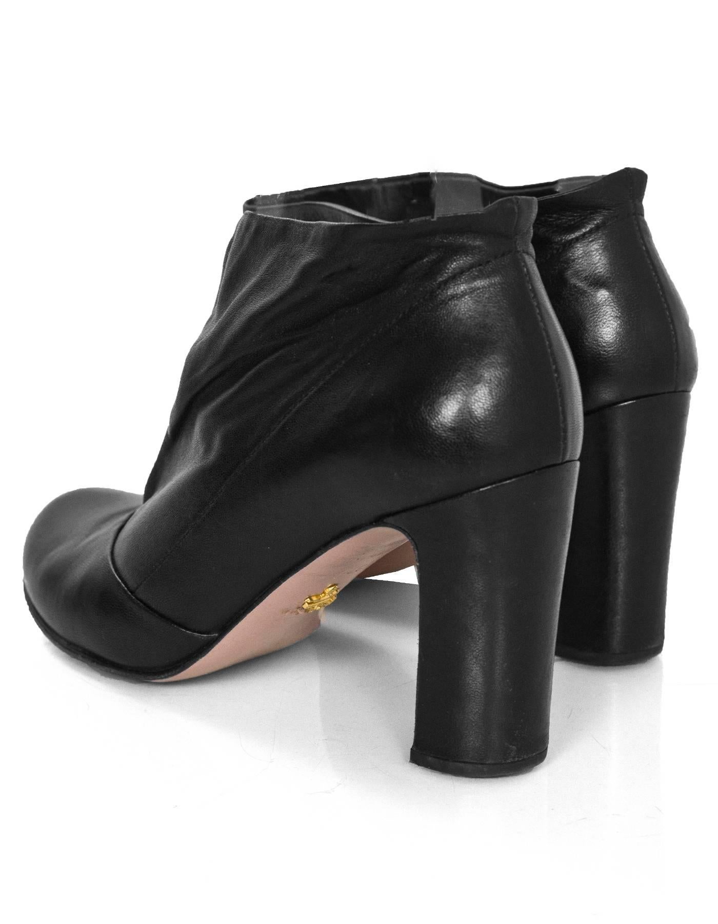 Women's Prada Black Leather Booties Sz 37.5