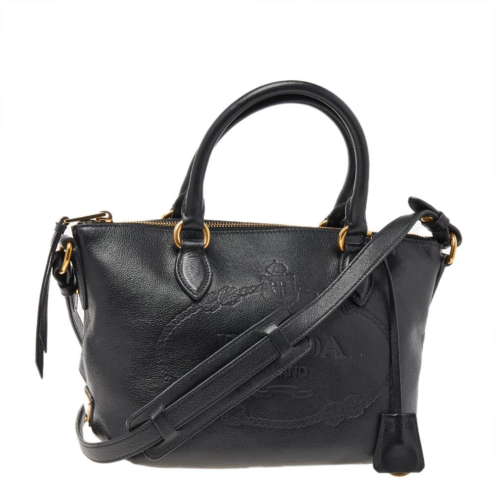 Prada Black Leather Borsa Mano Shoulder Bag In Good Condition In Dubai, Al Qouz 2