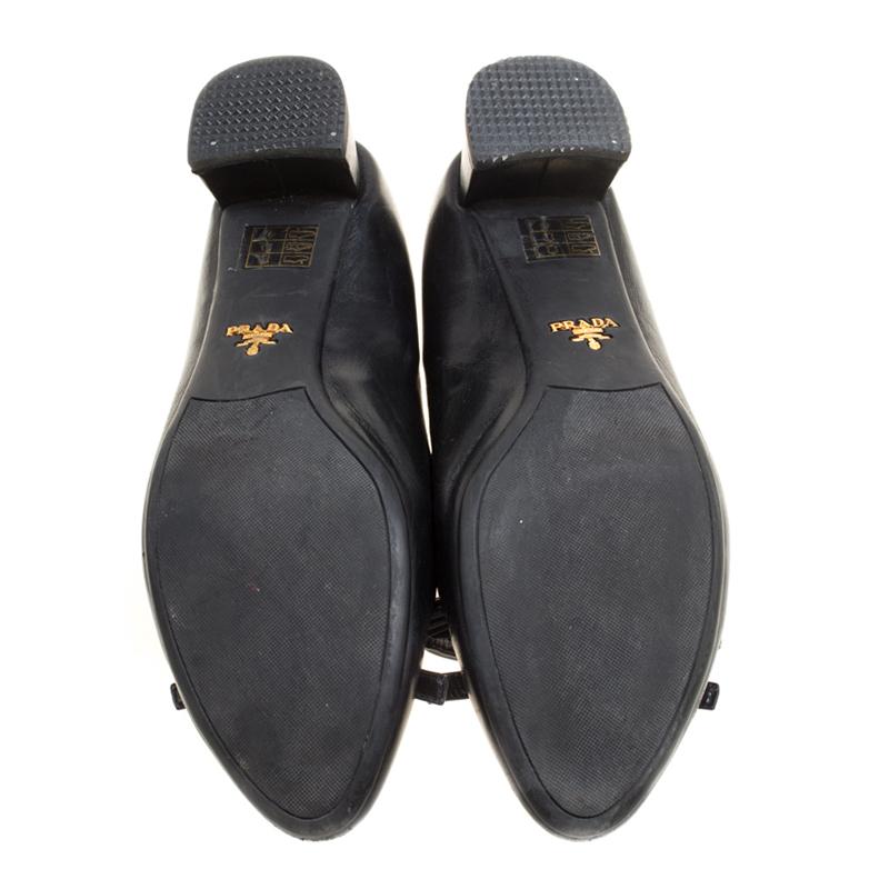 Prada Black Leather Bow Block Heel Pumps Size 39 3