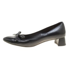 Prada Black Leather Bow Block Heel Pumps Size 39