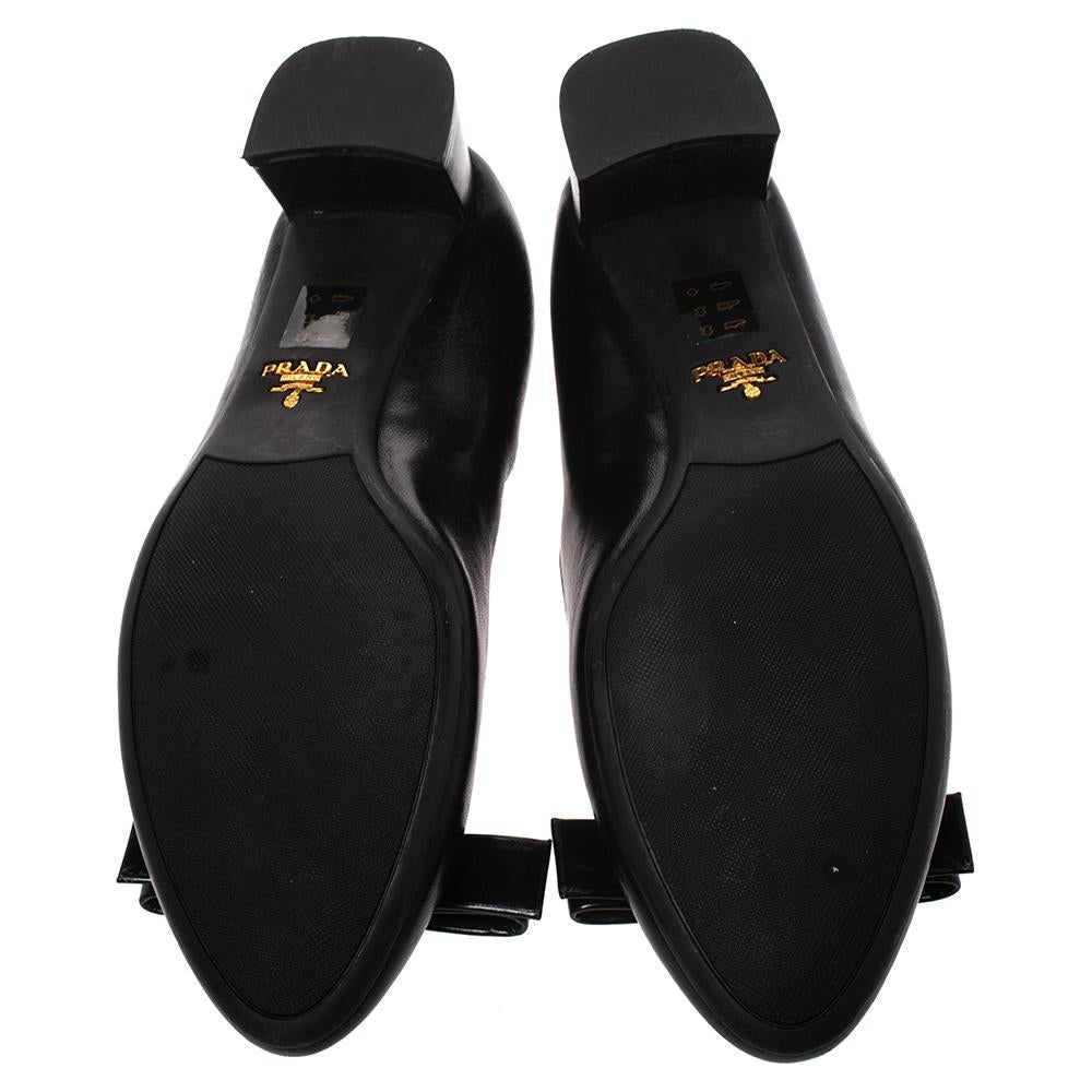 Prada Black Leather Bow Detail Block Heel Pumps Size 37.5 1