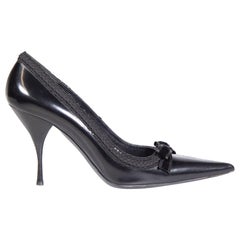 Prada Black Leather Bow Pointed Toe Pumps Size IT 39.5