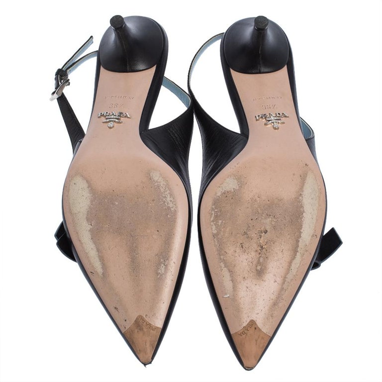 Prada Black Leather Bow Slingback Sandals Size 36.5 at 1stDibs