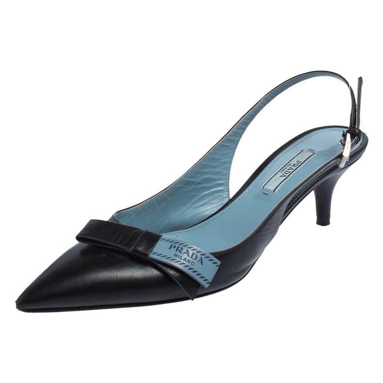 Prada Black Leather Bow Slingback Sandals Size 36.5 at 1stDibs