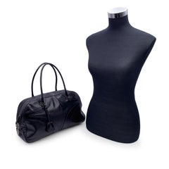 Prada Black Leather Bowling Bag Satchel Bowler Handbag