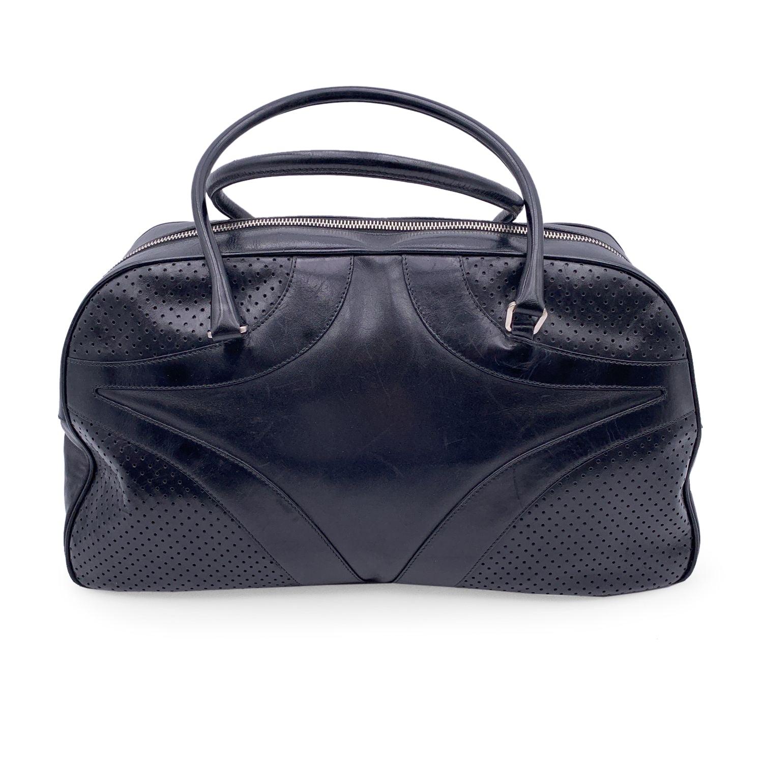 Prada Black Leather Bowling Bag Satchel Bowler Handbag In Good Condition In Rome, Rome