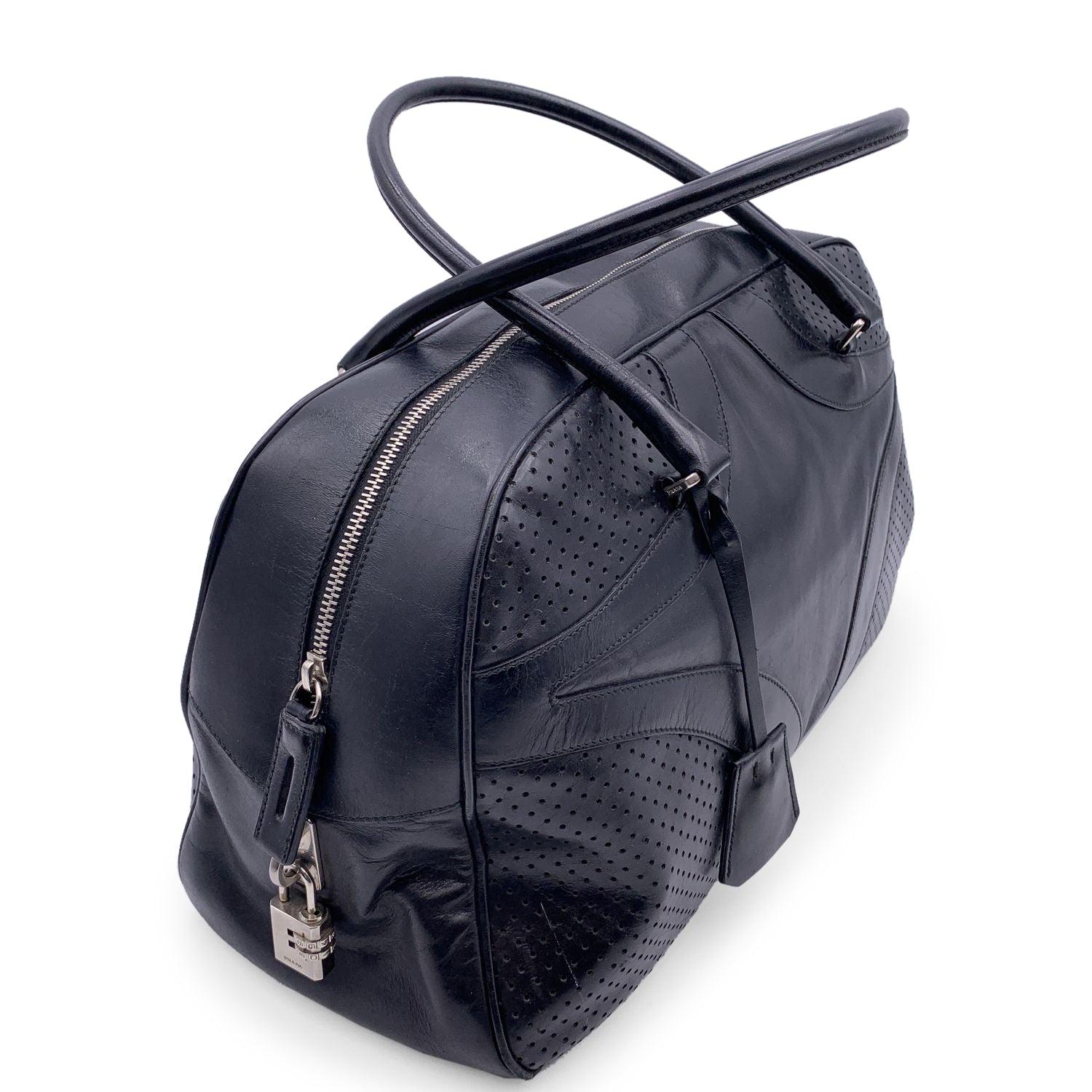 Women's Prada Black Leather Bowling Bag Satchel Bowler Handbag