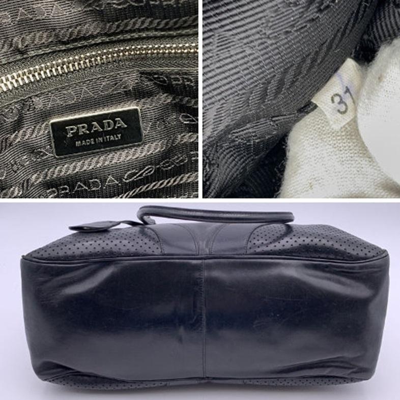 Prada Black Leather Bowling Bag Satchel Bowler Handbag 1