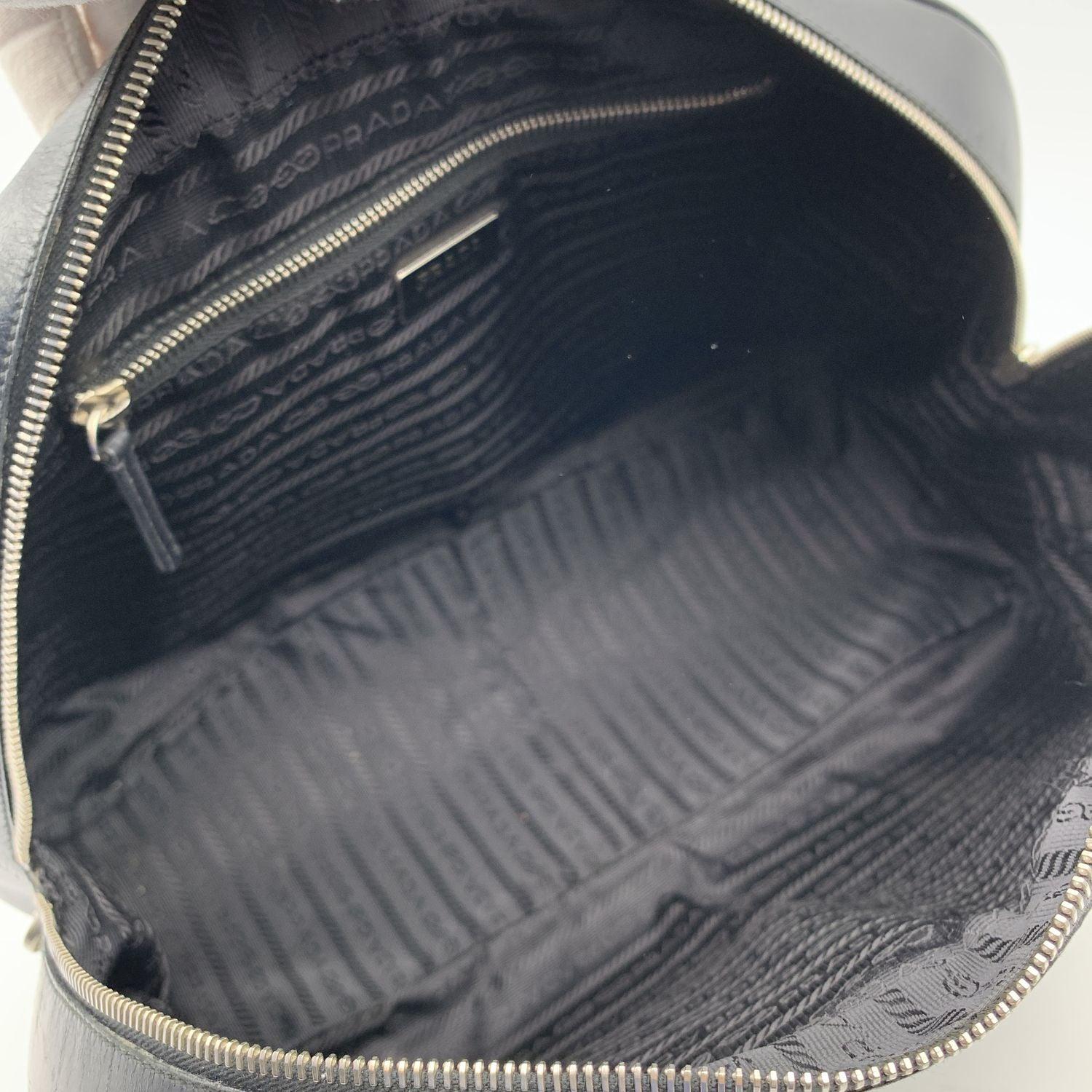 Prada Black Leather Bowling Bag Satchel Bowler Handbag 3