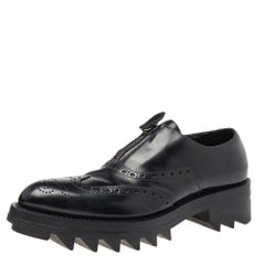 Prada Black Leather Brogue Zipper Platform Oxfords Size 41
