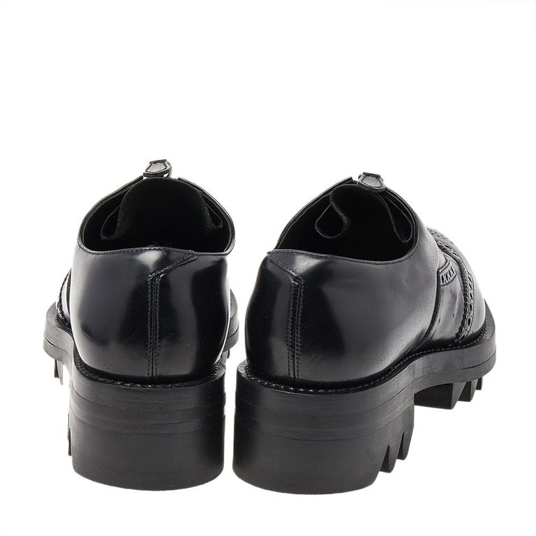Prada Black Leather Brogue Zipper Platform Oxfords Size 41  display picture 2
