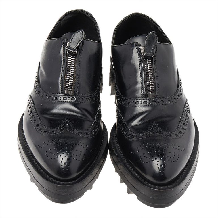 Prada Men\'s Black Brogue Shoes with platform, size 41.  Very cool. Prada Black Spazzolato Brogue Derby Shoes - Size 41  main image 2