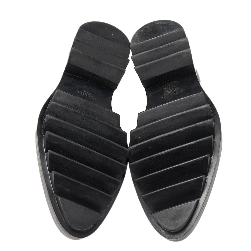Prada Black Leather Brogue Zipper Platform Oxfords Size 41 2