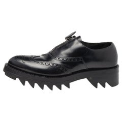 Prada Black Leather Brogue Zipper Platform Oxfords Size 41