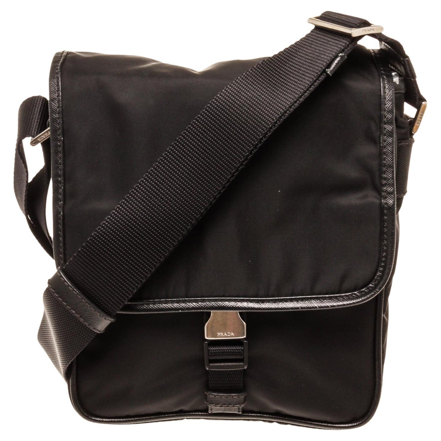 Prada Black Leather Bucket Messenger Bag with Leather, silver-tone hardware  at 1stDibs