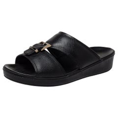 Prada Black Leather Buckle Slide Flat Sandals Size 41.5