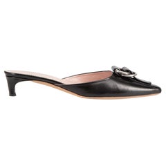 Prada Black Leather Buckled Mules Size IT 37.5