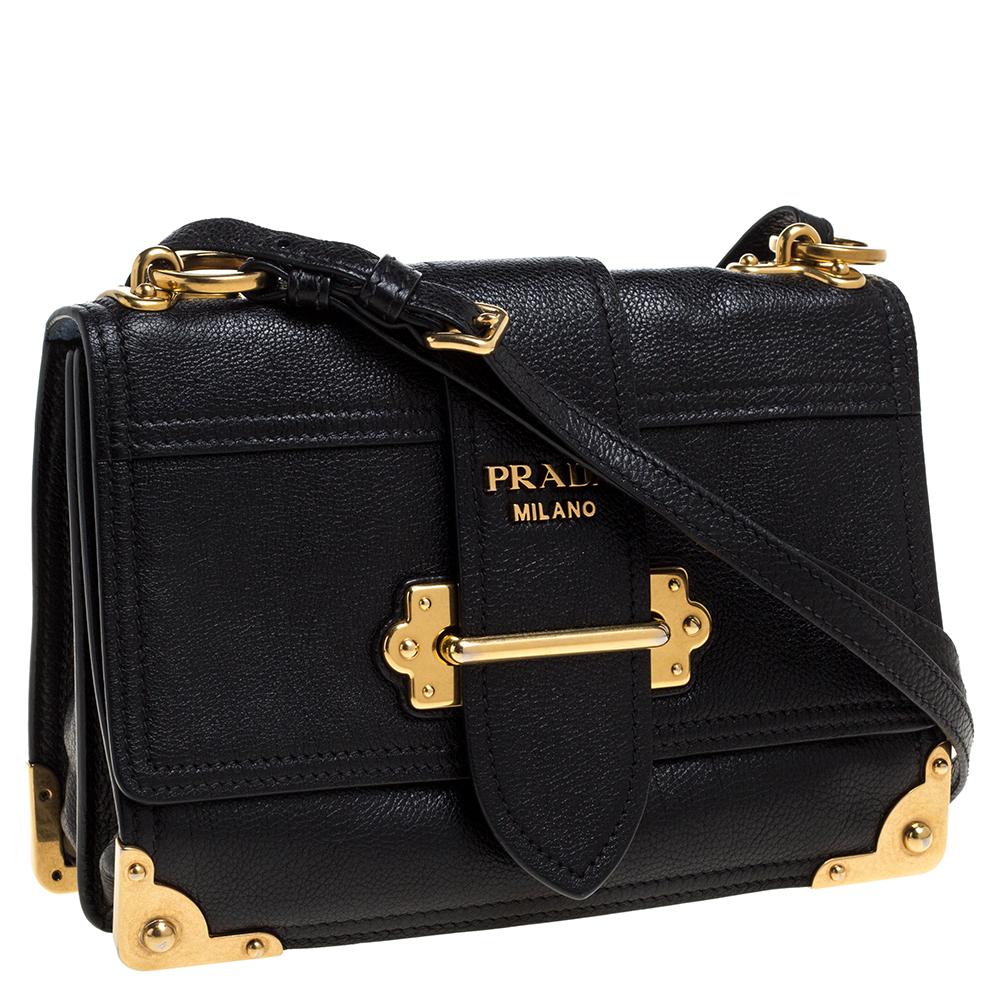 Women's Prada Black Leather Cahier Flap Shoulder Bag