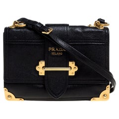 Prada Black Leather Cahier Flap Shoulder Bag