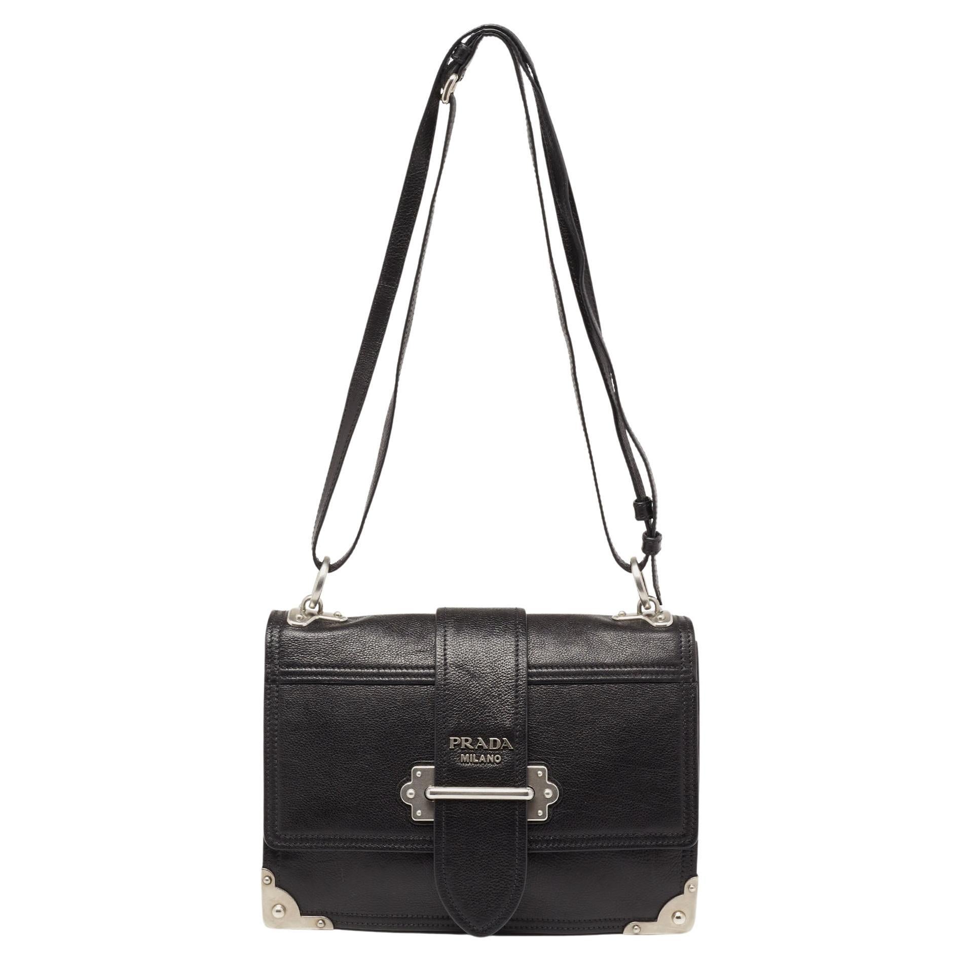 Prada Black Leather Cahier Flap Shoulder Bag at 1stDibs