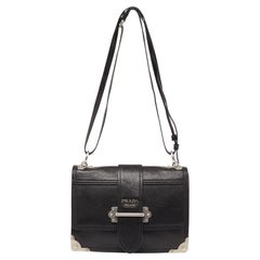 Used Prada Black Leather Cahier Flap Shoulder Bag