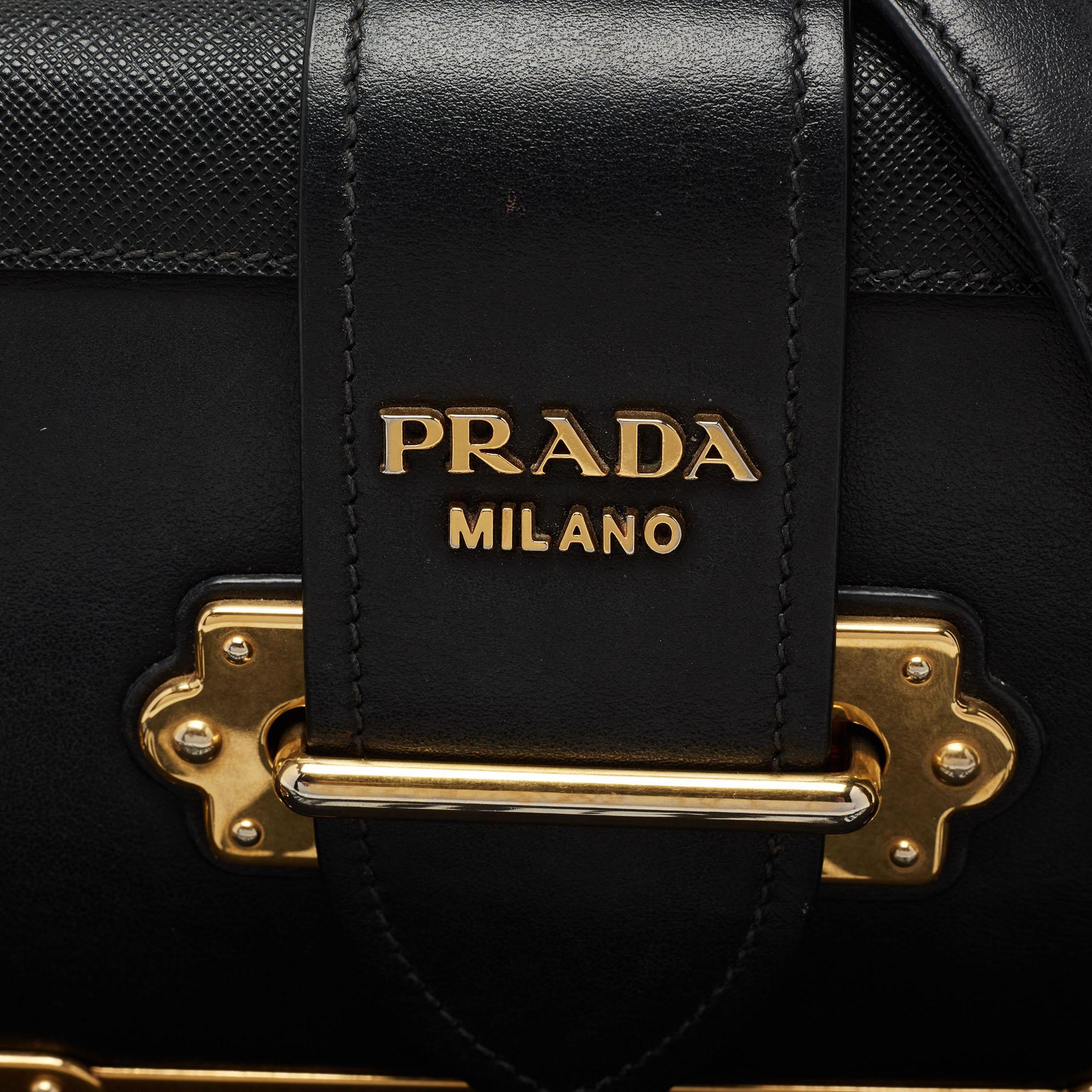 Prada Black Leather Cahier Shoulder Bag 7