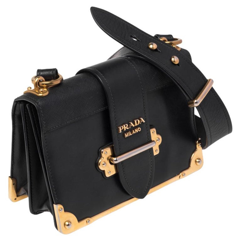 Prada Black Leather Cahier Shoulder Bag at 1stDibs