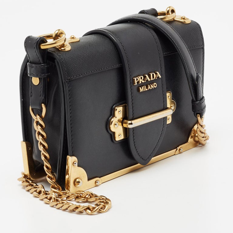 Prada Black Leather Cahier Shoulder Bag For Sale at 1stDibs