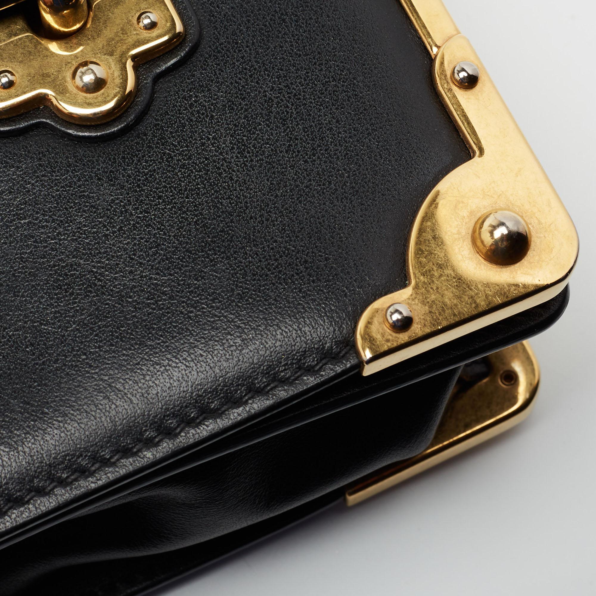 Prada Black Leather Cahier Shoulder Bag 2