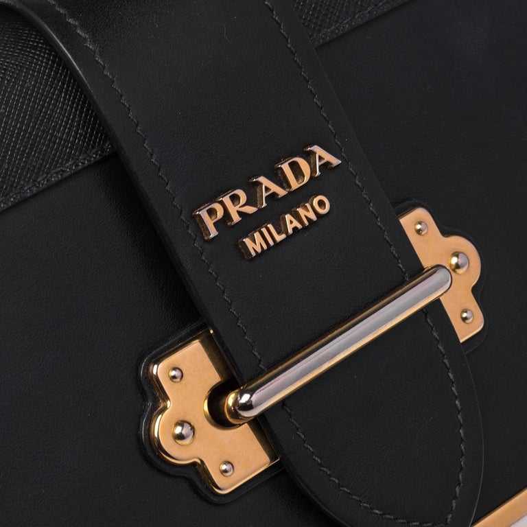 Prada Black Leather Cahier Shoulder Bag at 1stDibs