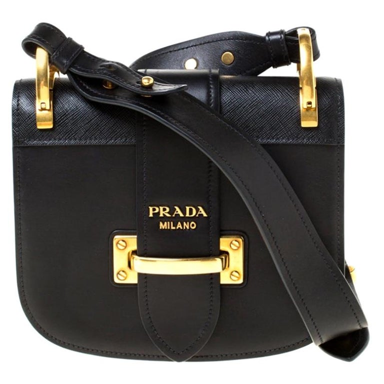 Prada Black Leather Cahier Shoulder Bag For Sale at 1stDibs