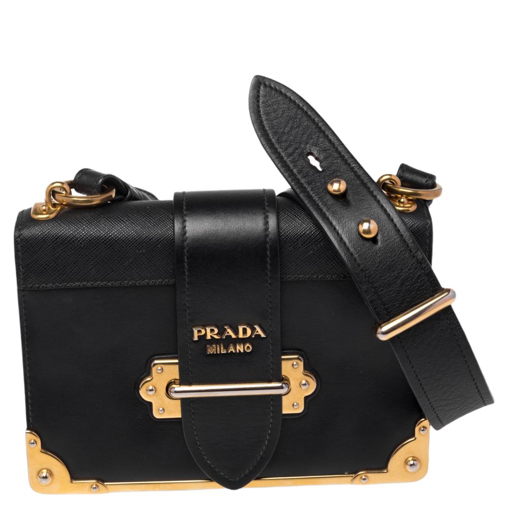Prada Black Leather Cahier Shoulder Bag