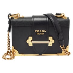 Used Prada Black Leather Cahier Shoulder Bag