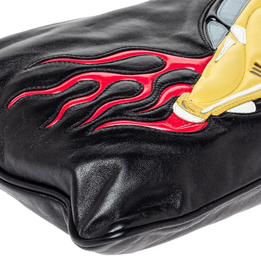 Prada Black Leather Car-Applique Clutch 2