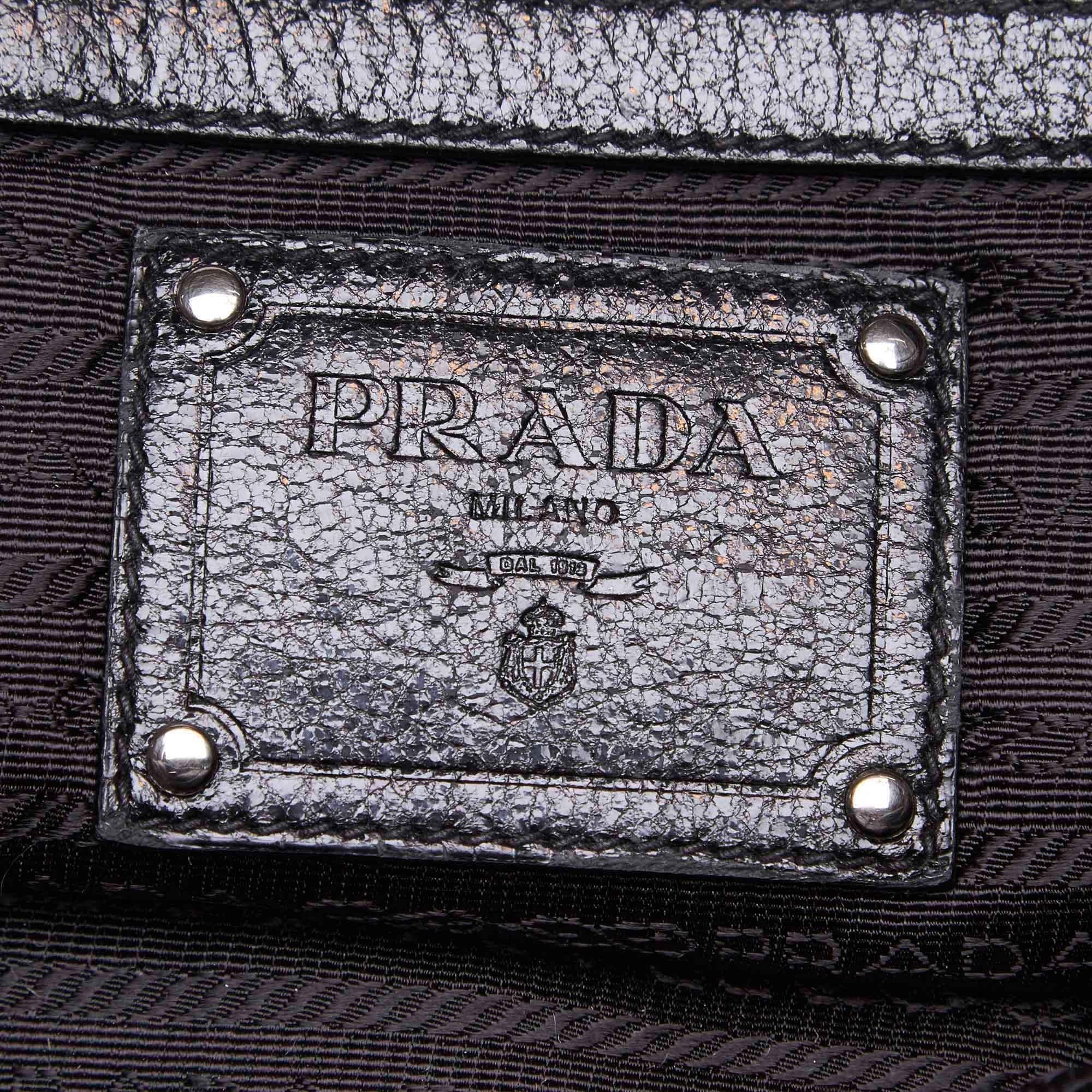 Prada Black  Leather Cervo Lux Satchel Italy For Sale 2