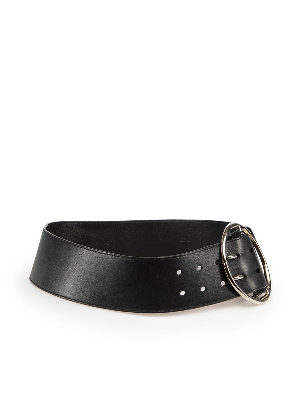 CONDITION is Very good. Minimal wear to belt is evident. Minimal wear to buckle fastening which is mildly tarnished in places. Some light creasing is also noticeable on the leather on this used Prada designer resale item.
 
 Details
 Black
 Leather
