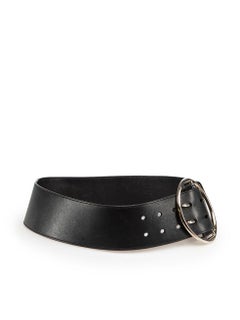 Prada Black Leather Chunky Round Buckle Belt