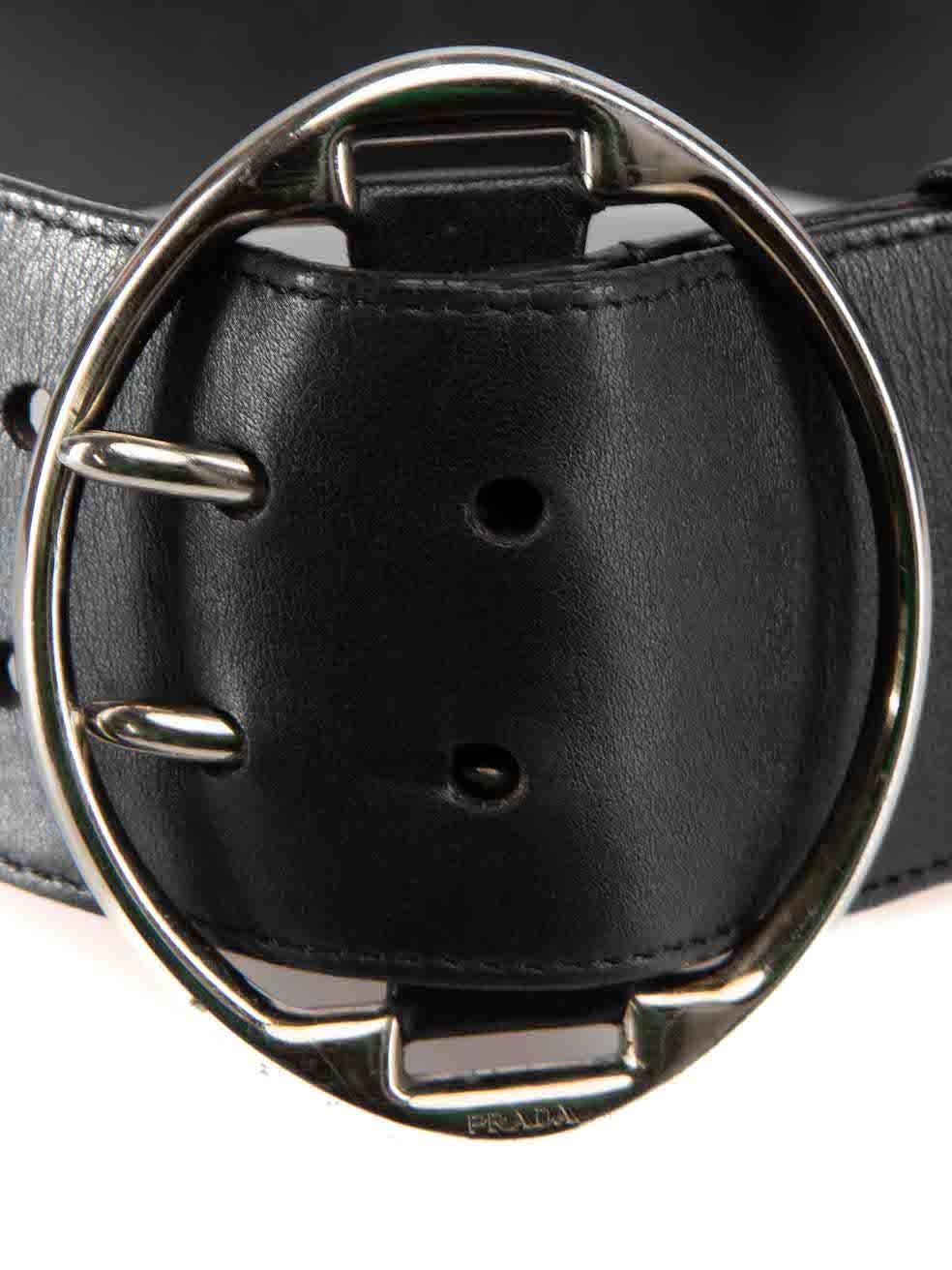 Women's Prada Black Leather Chunky Round Buckle Belt