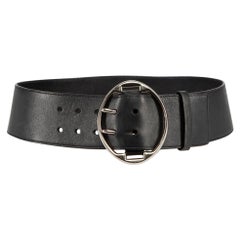 Prada Black Leather Chunky Round Buckle Belt