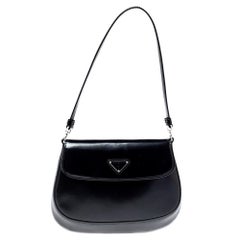 Used Prada Black Leather Cleo Shoulder Bag