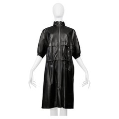 Prada Schwarzer Ledermantel mit Kordelzug und Kapuze