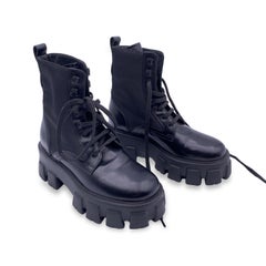Prada Black Leather Combat Boots Monolith Size 36