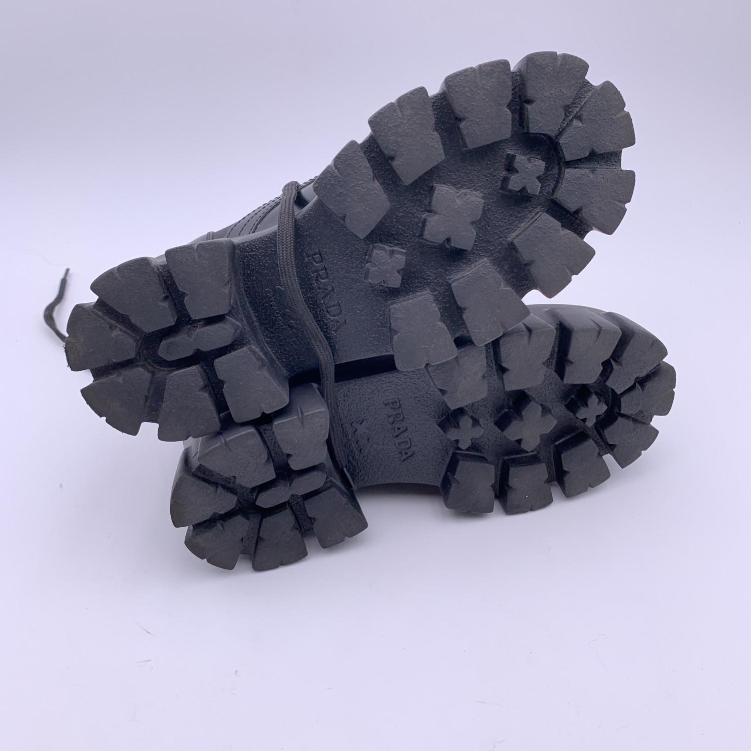 Women's Prada Black Leather Combat Boots Monolith Size 36