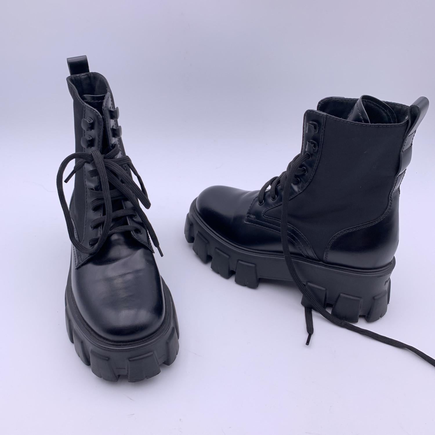 Prada Black Leather Combat Boots Monolith Size 36 1