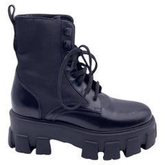 Prada Black Leather Combat Boots Monolith Size 36