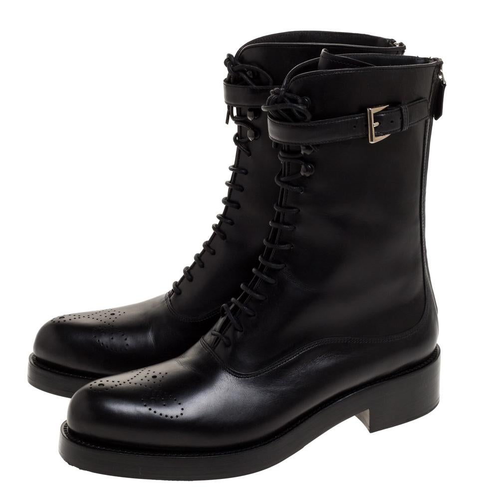 Women's Prada Black Leather Combat Boots Size 38