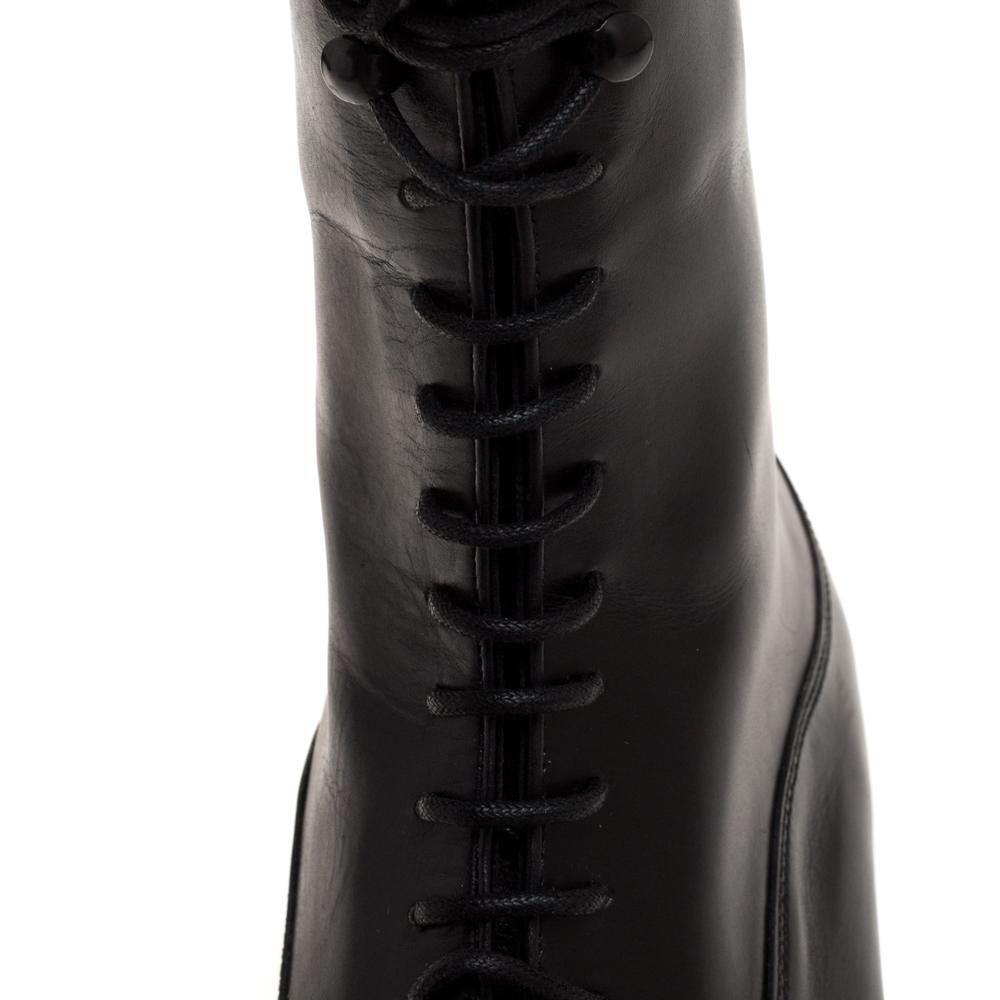 Prada Black Leather Combat Boots Size 38 1