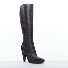 PRADA black leather cone heel pointy toes tall calf boots EU39