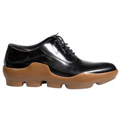 Prada Black Leather Contrast Sole Derby Oxfords Size IT 37.5