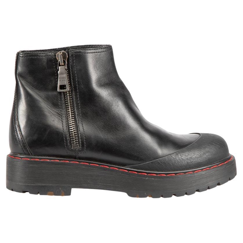 Prada Black Leather Contrast Stitch Chunky Boots Size IT 40 For Sale
